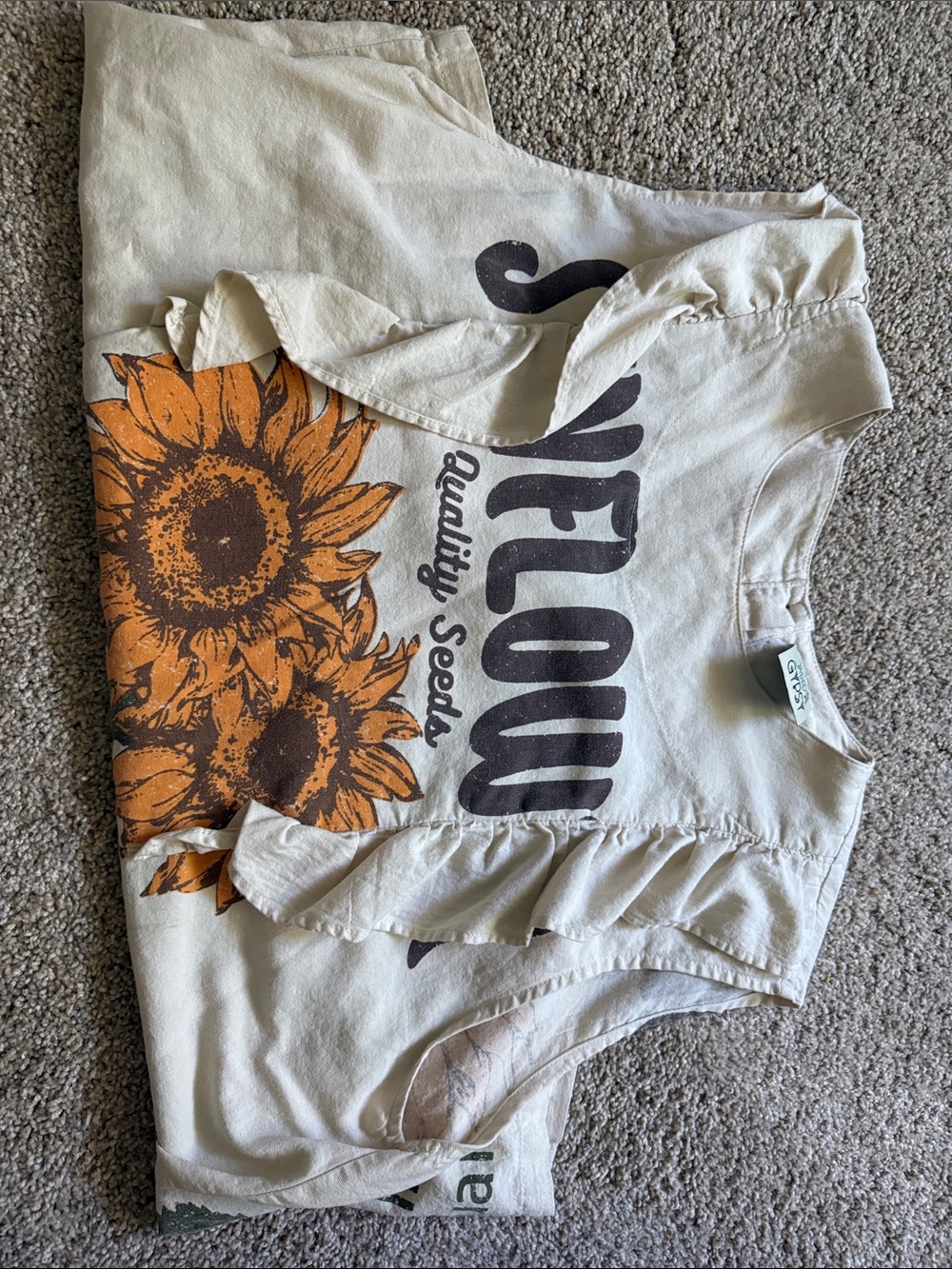 Sunflower Graphic Ruffle Tank Top - Cream and Orange